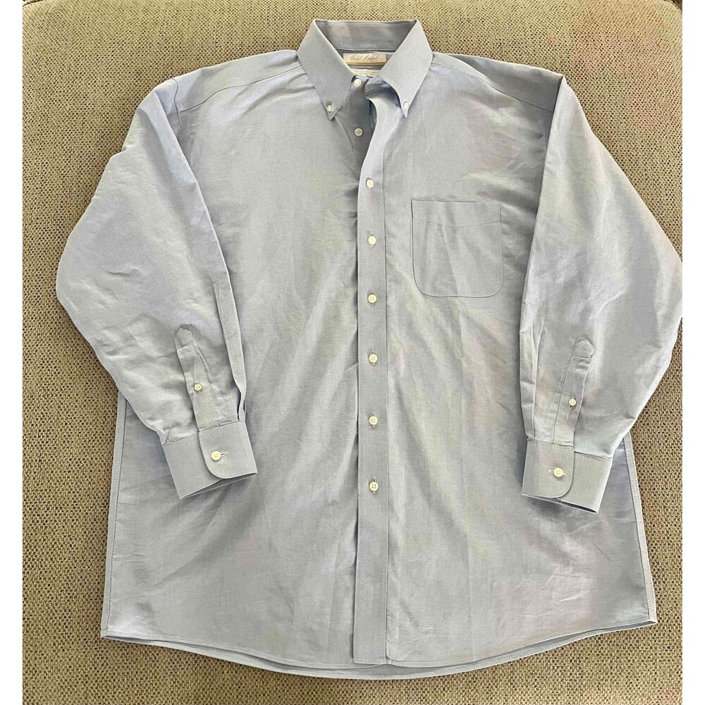 Gold Label Roundtree Yorke Blue Non Iron EZ Wash Cotton Dress Shirt Size 16.5 33